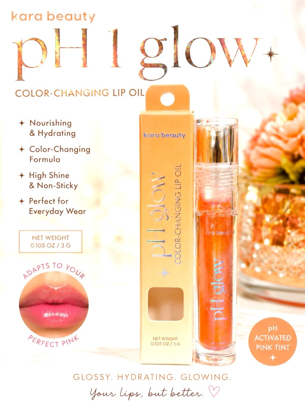 Kara Beauty pH Glow Color Changing Lip Oil Hydrating Gloss 3g NIB NWT Gorgeous